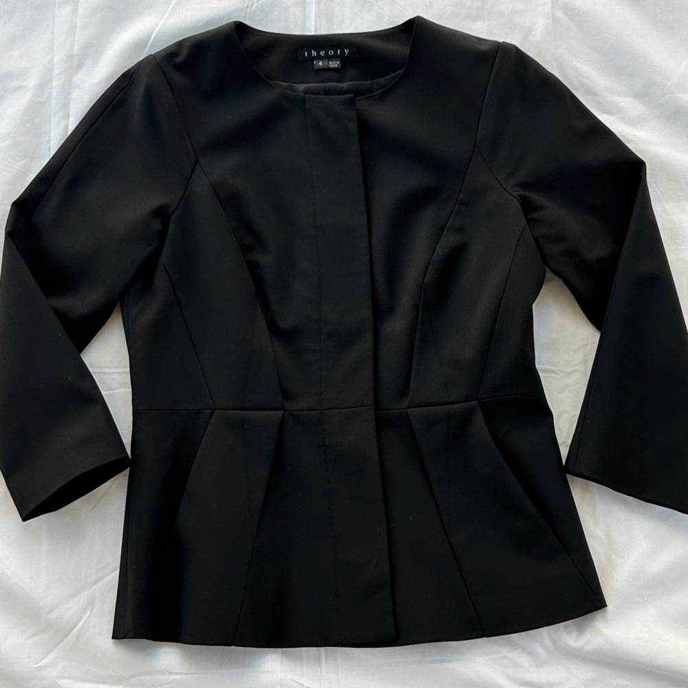 Theory Black Peplum-Style Tailored Blazer
